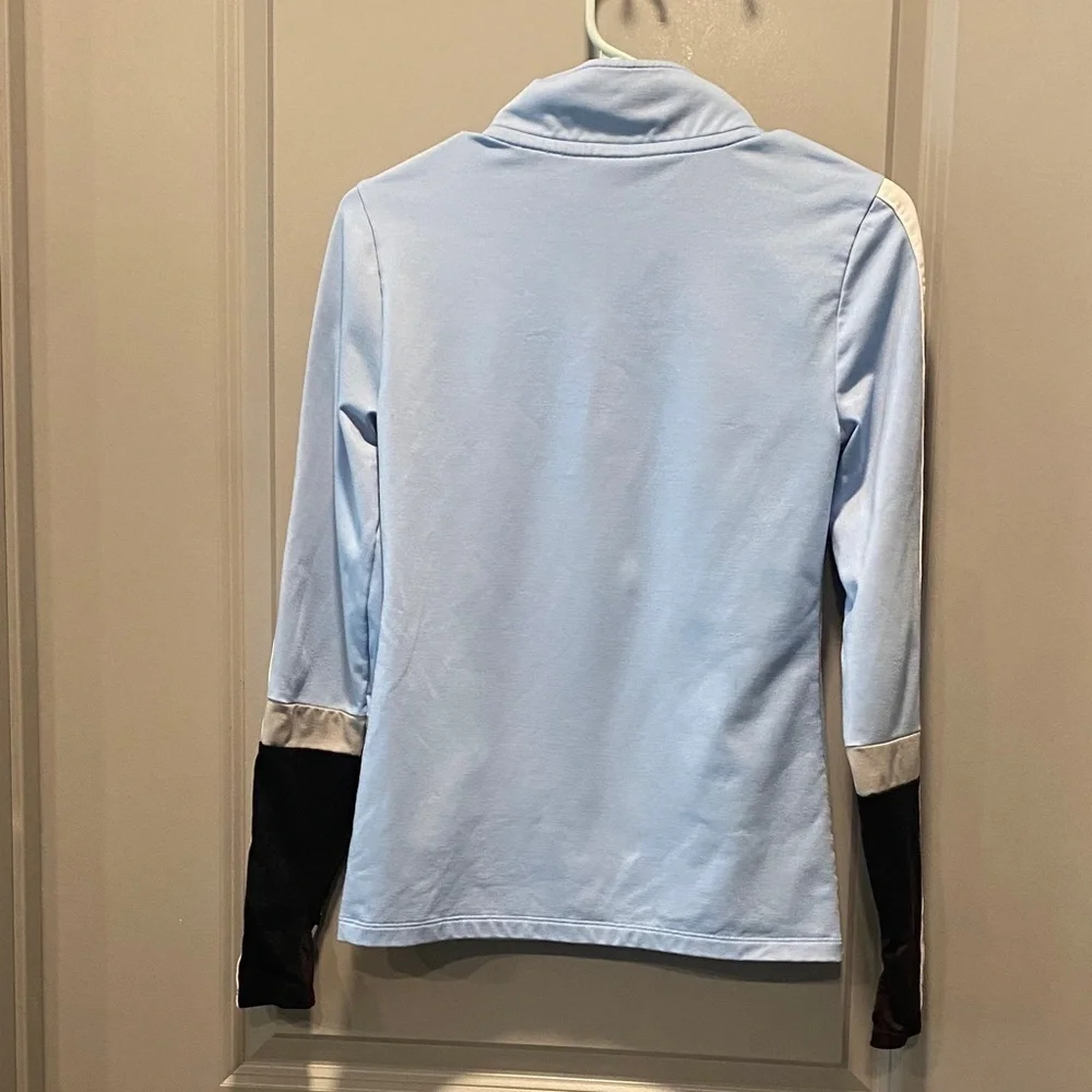 PINK Victoria Secret Blue Quarter Zip Pullover Logo Sleeve Athleisure Top XS - Picture 5 of 5